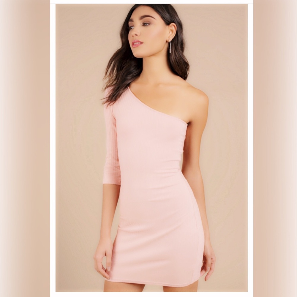NWT Bebe baby pink body con one shoulder dress